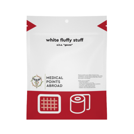 White Fluffy Stuff gauze mini kit for cuts, scrapes and burns, front of package