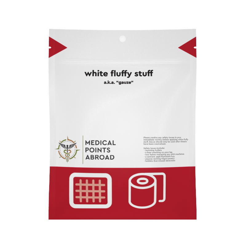 White Fluffy Stuff gauze mini kit for cuts, scrapes and burns, front of package