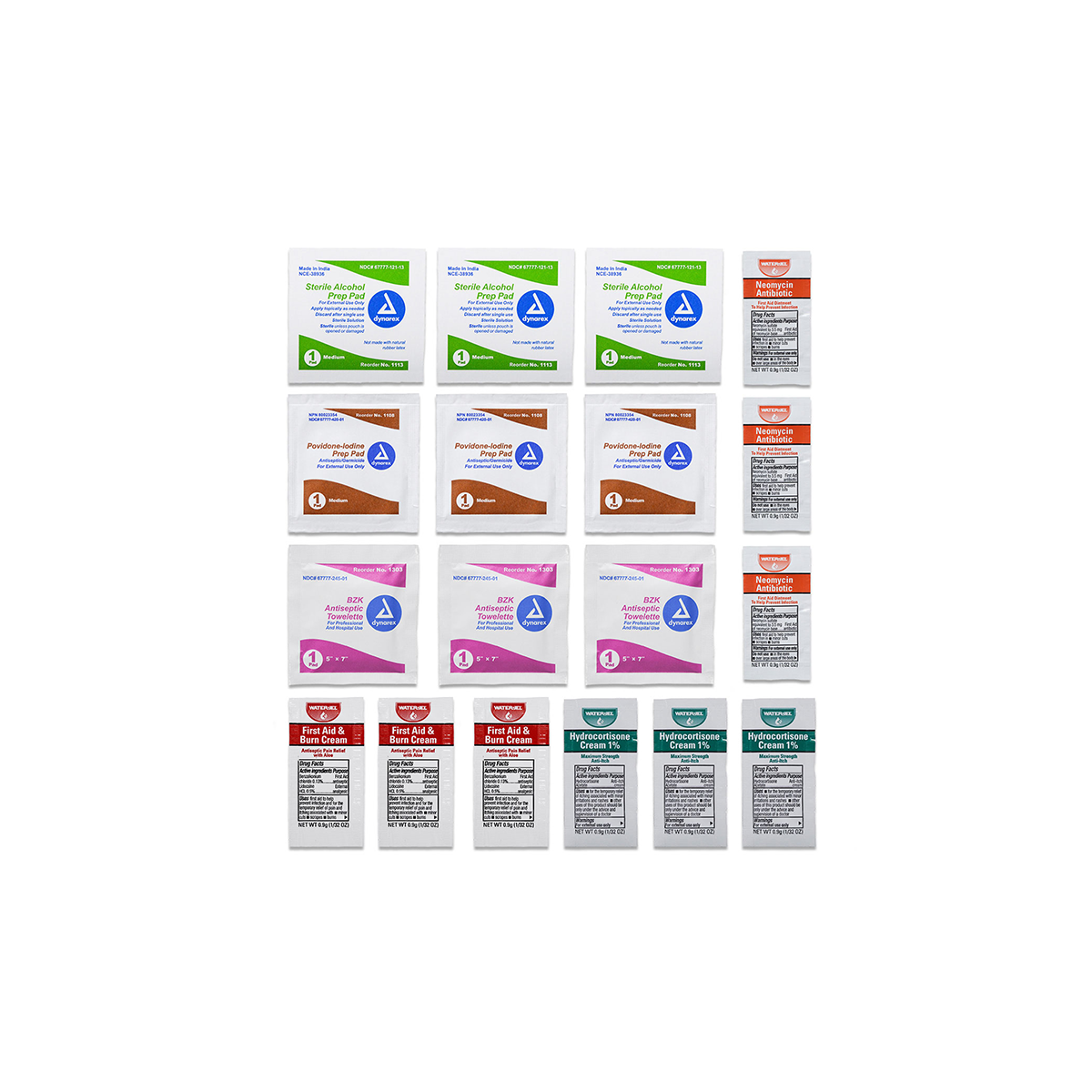 Picture of the topical ointments antiseptic wipe refill kit assortment.