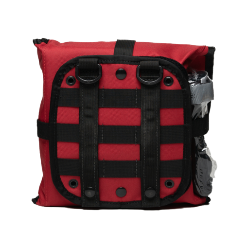 WHACK Pro in red, closed, back view highlighting the Molle compatible feature.