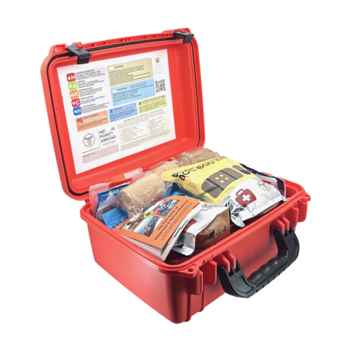 Marine Class A Inshore First Aid Kit for medical emergencies at sea shown open with components packed inside