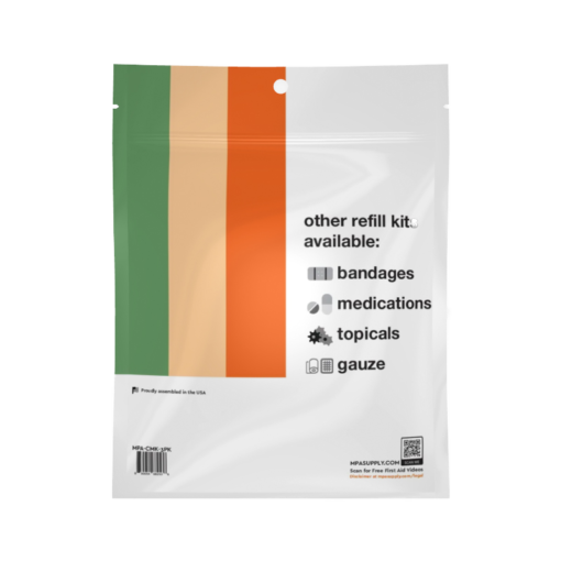 Mini Combo Refill Kit with Meds, Bandages and Topicals, back of package