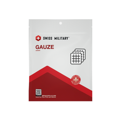 Swiss Military Gauze Mini Kit goes where you go to keep wounds covered. Front of package shown.